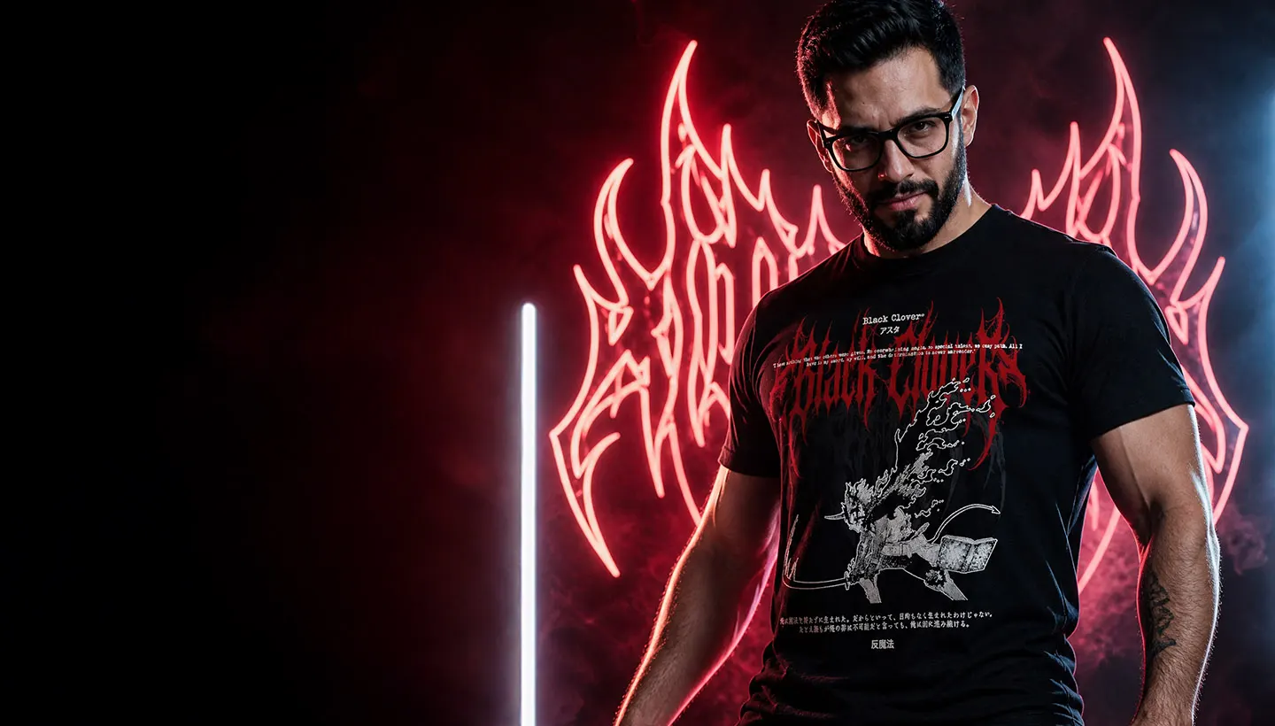 Cliente de Helldog con remera personalizada de Black Clover